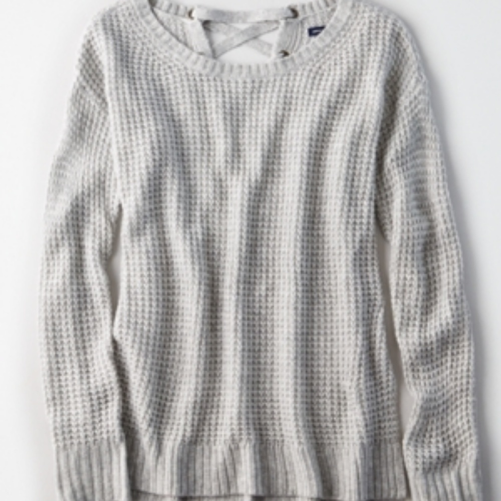 AE LACE-UP-BACK WAFFLE KNIT SWEATER